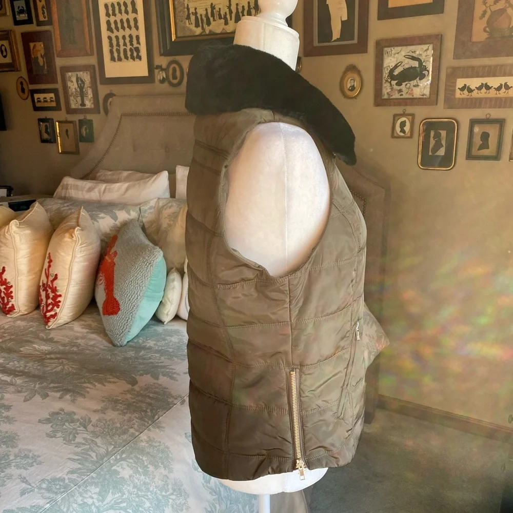NWT Gibson Latimer Olive Color Quilted Vest with Removable Faux Fur Collar - Picture 2 of 16